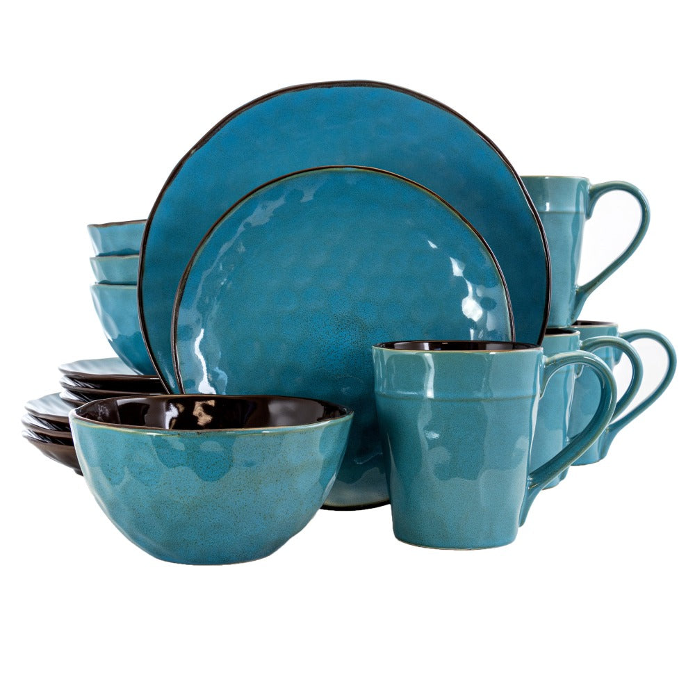 Elama 16-Piece Stoneware Dinnerware Set, Sea Glass