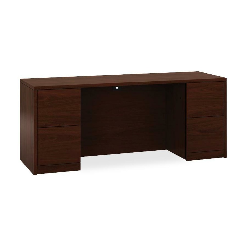 HON 10500 Series Double Pedestal Credenza with Kneespace - 72in x 24in x 29.5in - 4 x File Drawer(s) - Double Pedestal - Square Edge - Material: Wood - Finish: Laminate, Mahogany