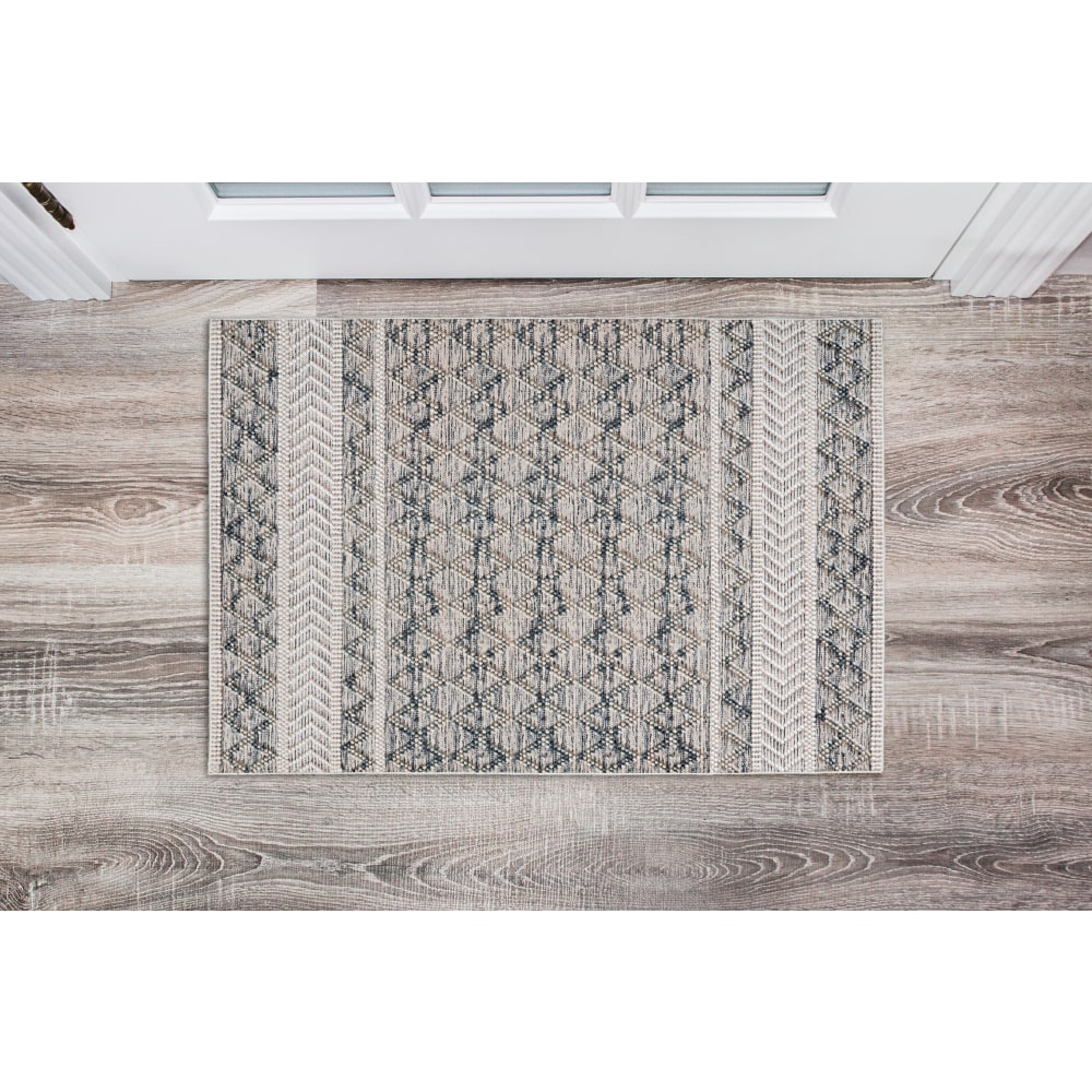 Linon Aria Area Rug, 2ft x 3ft, Adler Cream/Blue