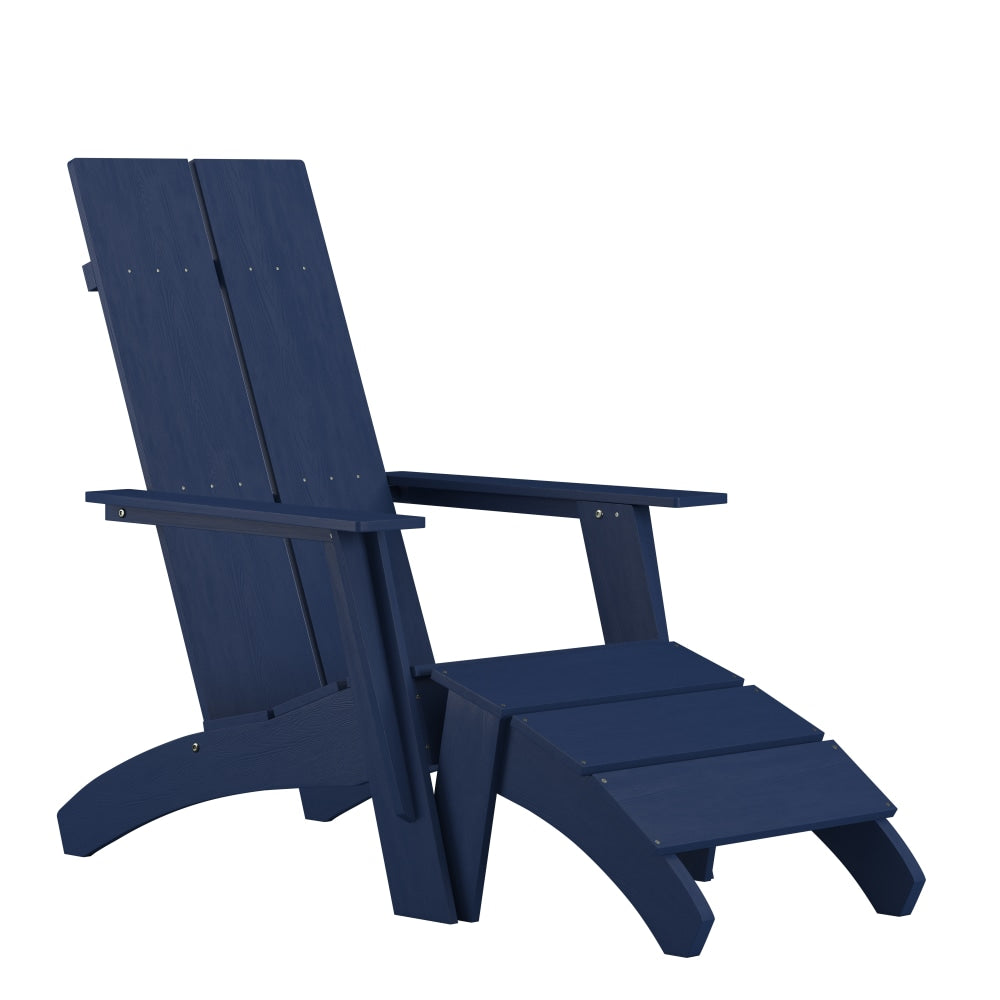 Flash Furniture Sawyer Modern All-Weather Poly Resin Wood Adirondack Chair With Footrest, Navy