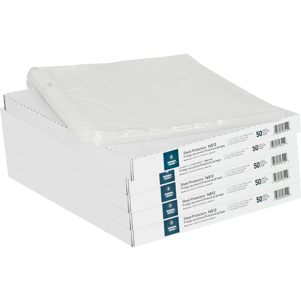 Business Source Sheet Protectors - For Letter 8 1/2in x 11in Sheet - 3 x Holes - Ring Binder - Top Loading - Rectangular - Clear - Polypropylene - 250 / Bundle