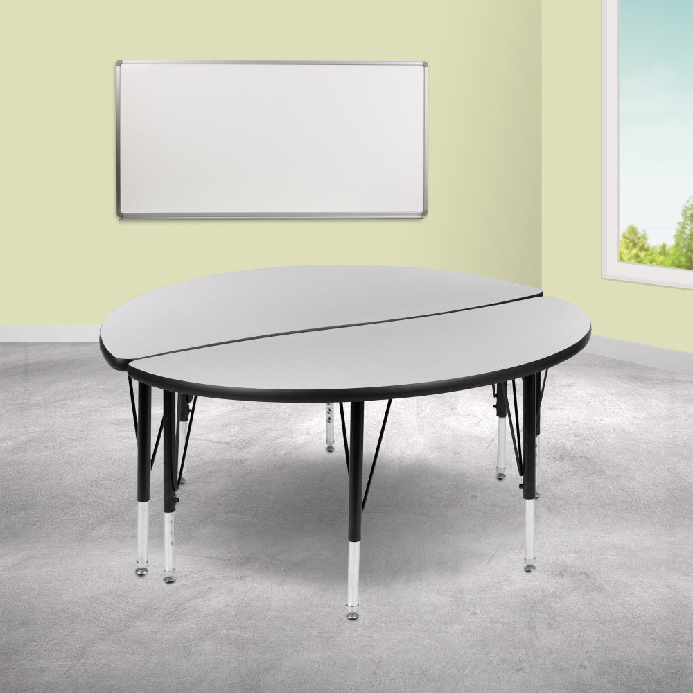 Flash Furniture Circle Wave Flexible Thermal Laminate 2-Piece Activity Table Set With Height-Adjustable Short Legs, 25-1/4inH x 47-1/2inW x 24inD, Gray