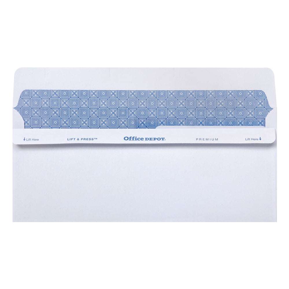 Office Depot Brand #9 Lift & Press Premium Security Envelopes, Double-Window, Self Seal, 100% Recycled, White, Box Of 500