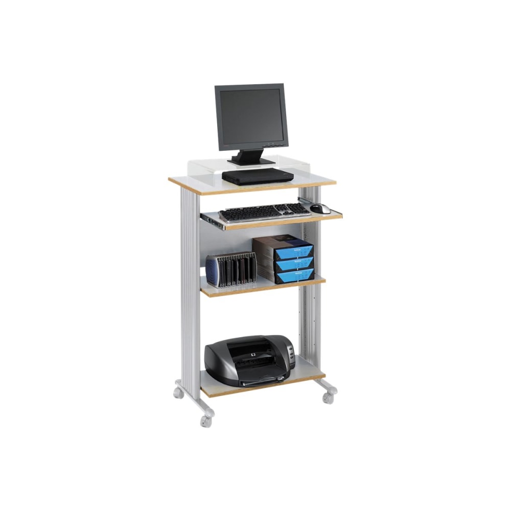 Safco Muv 30inW Fixed Height Stand-Up Mobile Workstation With 2-Shelves and Keyborad Tray, Gray