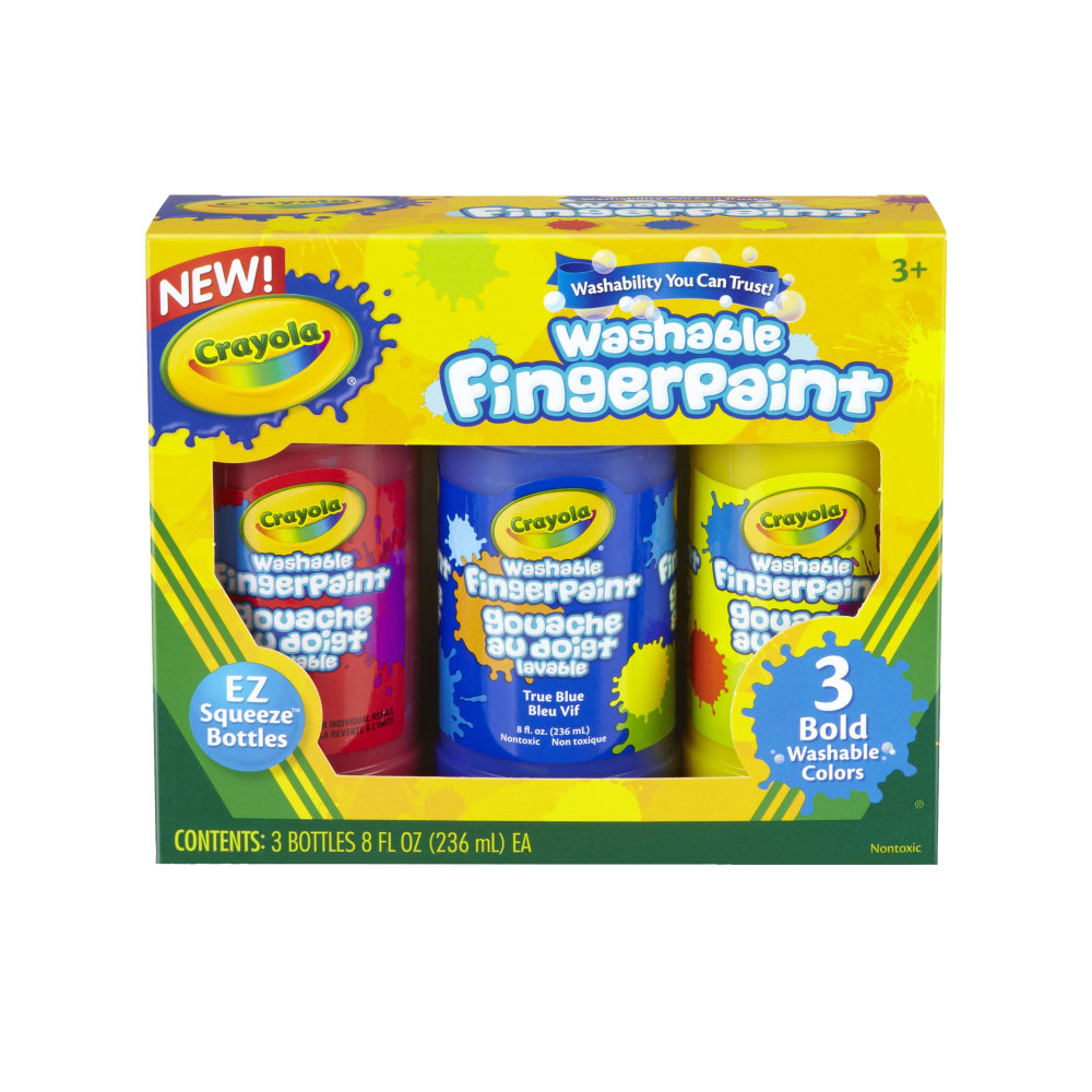 Crayola Washable Primary Color Finger Paint Set, 8 Oz, Assorted Colors, Pack Of 3