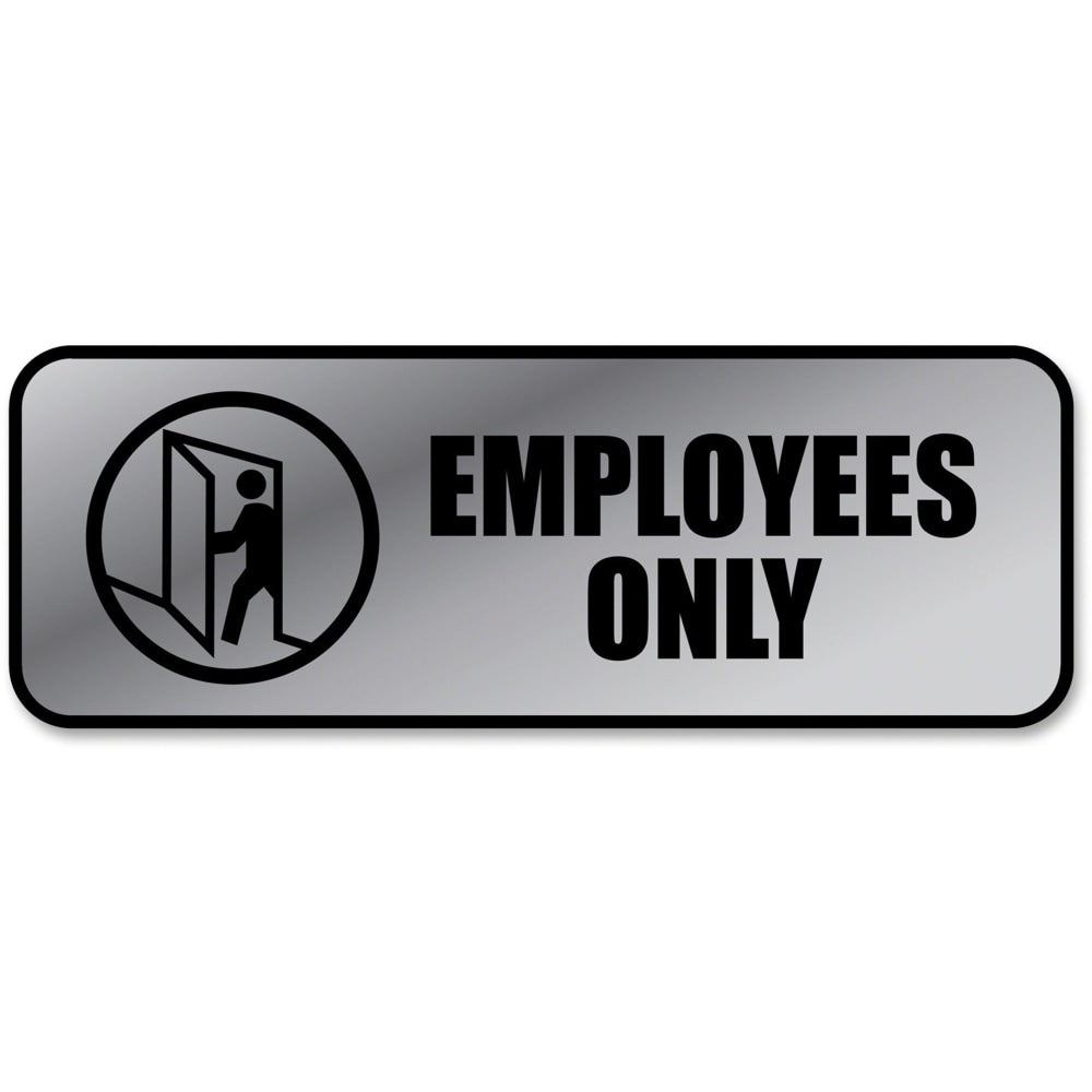 Cosco Brushed Metal "Employees Only" Sign, 3in x 9in, Silver