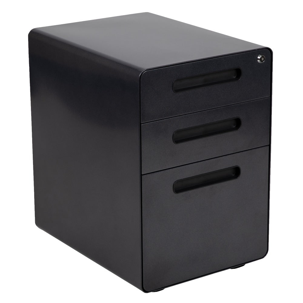 Flash Furniture Ergonomic 21inD Vertical 3-Drawer Mobile Locking File Cabinet, Black