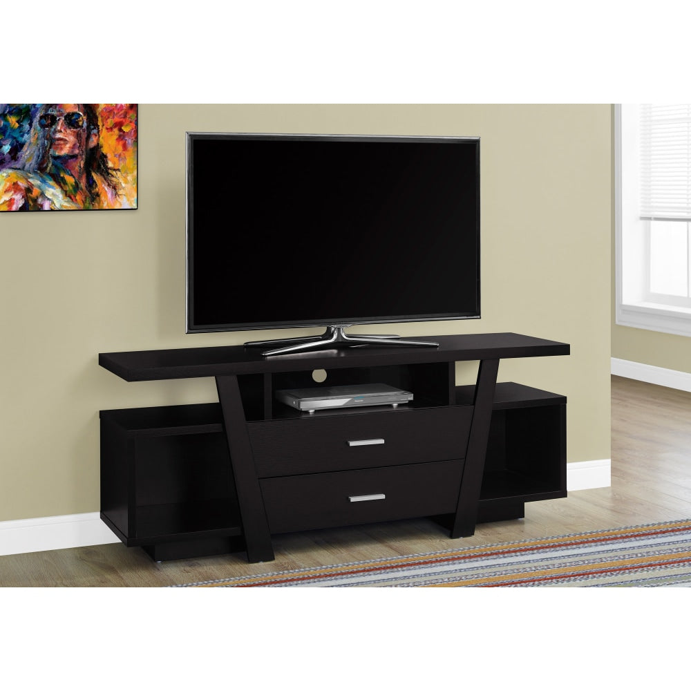 Monarch Specialties Madison TV Stand, 23-3/4inH x 60inW x 15-1/2inD, Cappuccino