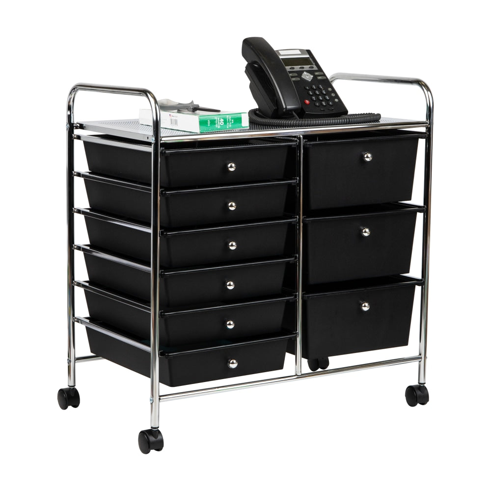 Mind Reader 3-Tier 9-Drawer Rolling Cart, Metal and Plastic, 26-1/4inH x 15-1/4inW x 24-1/4inL, Black