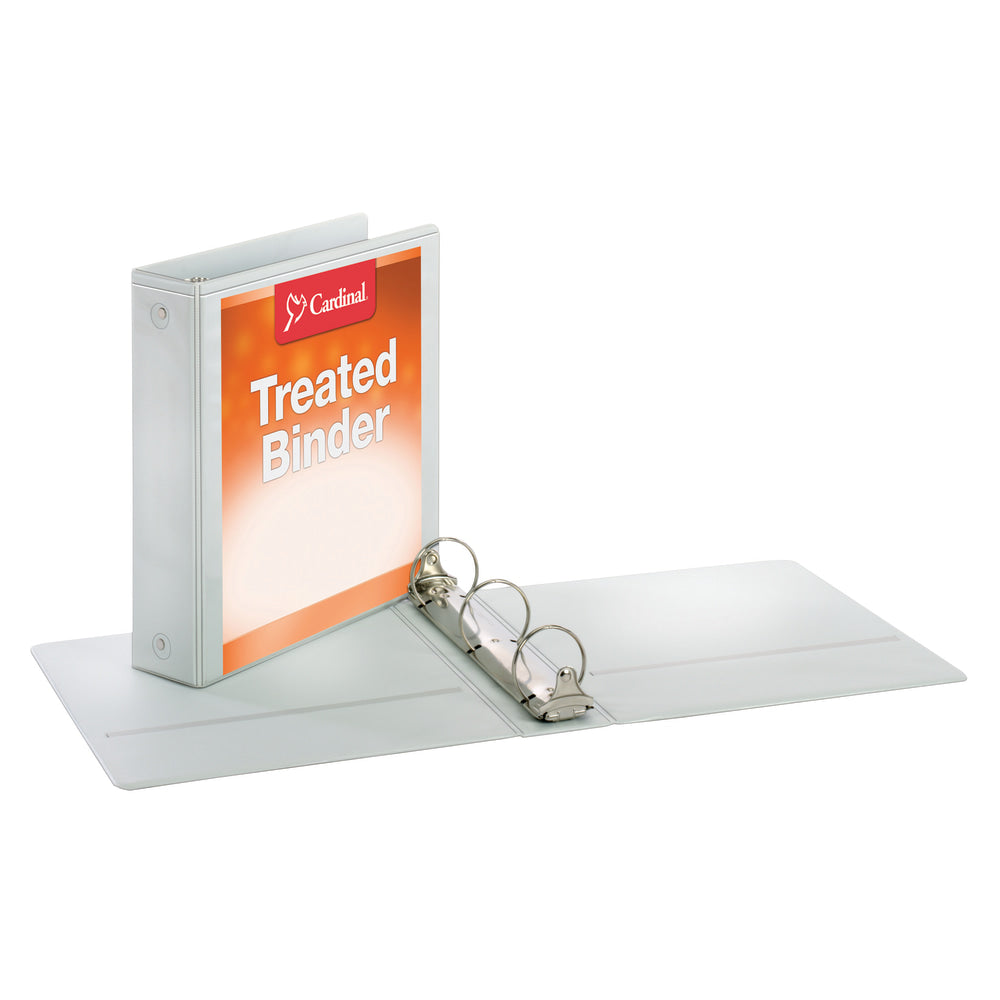 Cardinal Treated ClearVue Locking 3-Ring Binder, 2in Round Rings, 52% Recycled, White