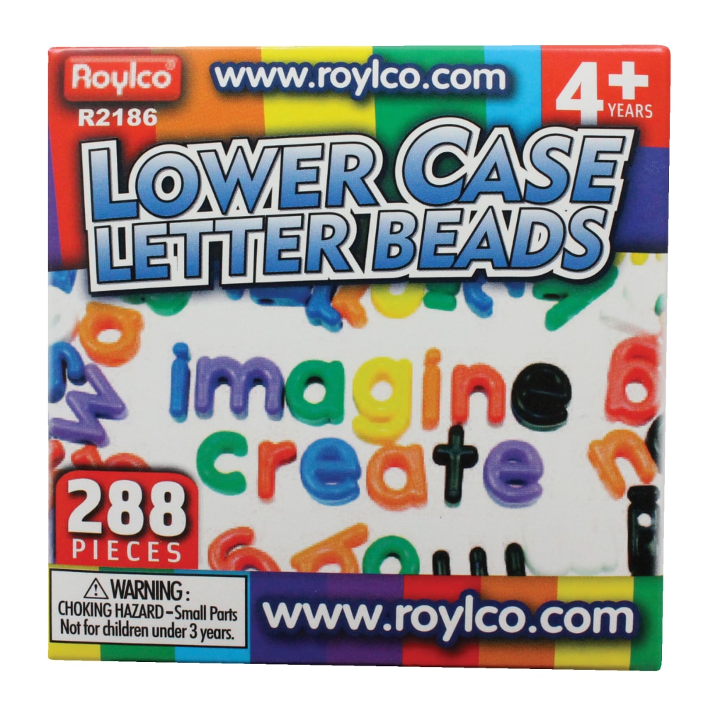 Roylco Lowercase Manuscript Letter Beads, 5/8 x 1in, Assorted Colors, Pack Of 288