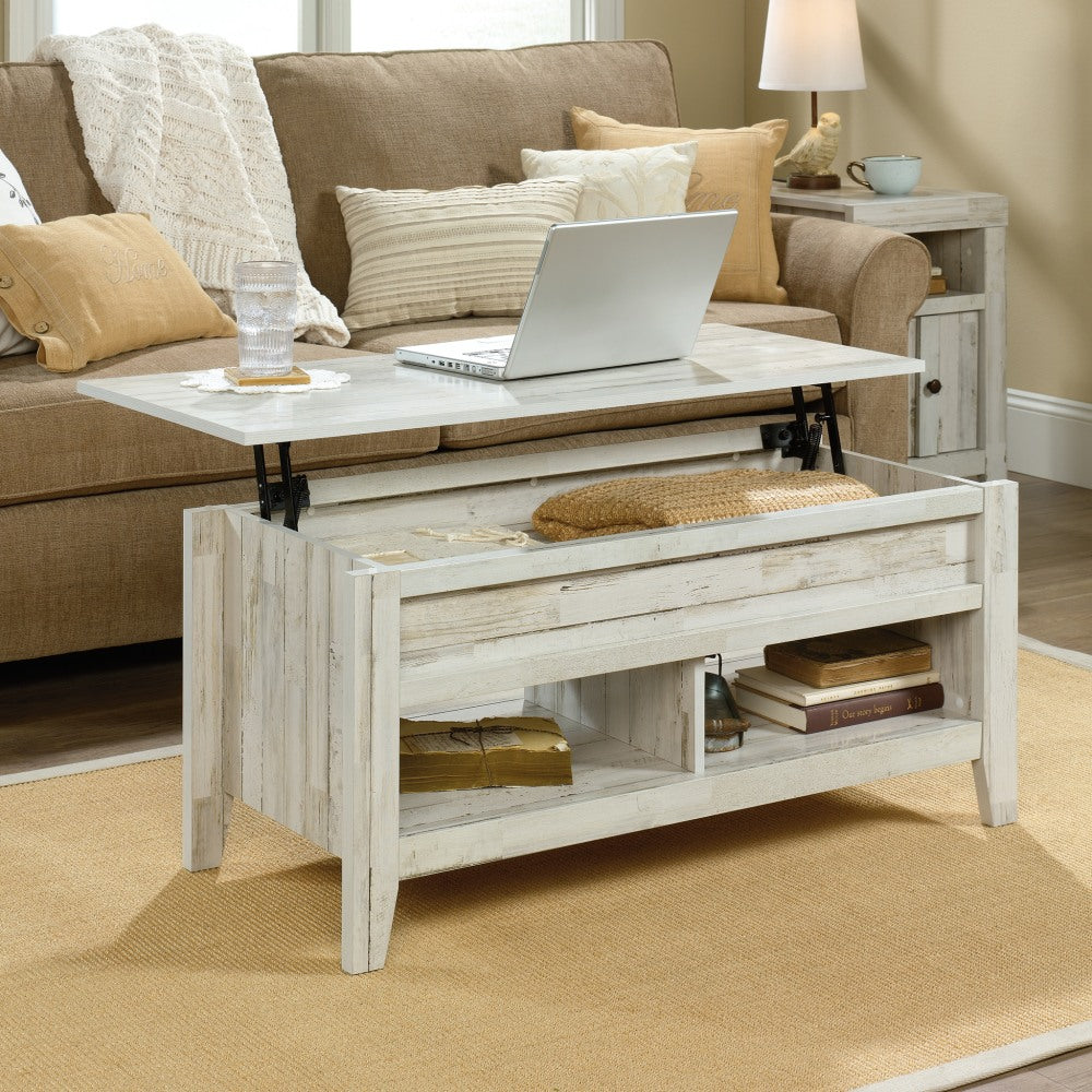 Sauder Dakota Pass Lift-Top Coffee Table, Rectangular, White Plank