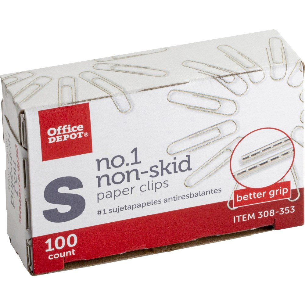 Office Depot Brand Non-Skid Paper Clips, No. 1, Small, Silver, Pack Of 10 Boxes, 100 Per Box, 1000 Total