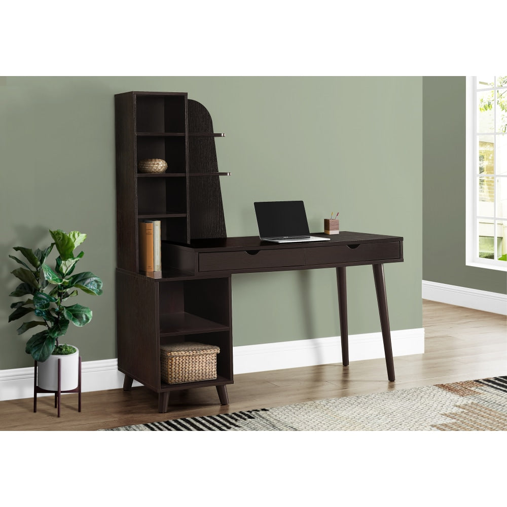 Monarch Specialties Junior 55-1/4in Computer Desk With Bookcase, Espresso