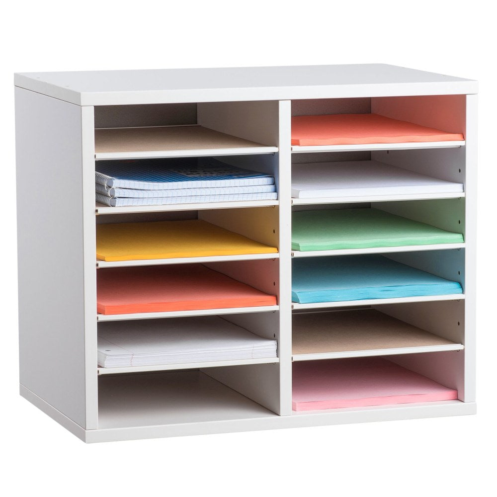 Alpine Adjustable 12-Compartment Literature Organizer, 16-5/16inH x 20inW x 11-13/16inD, White