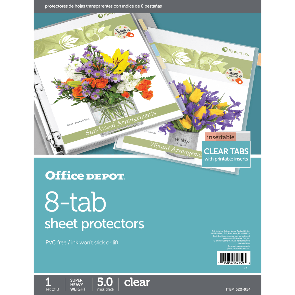 Office Depot Brand Tabbed Sheet Protectors, 8-1/2in x 11in, 8-Tab, Clear