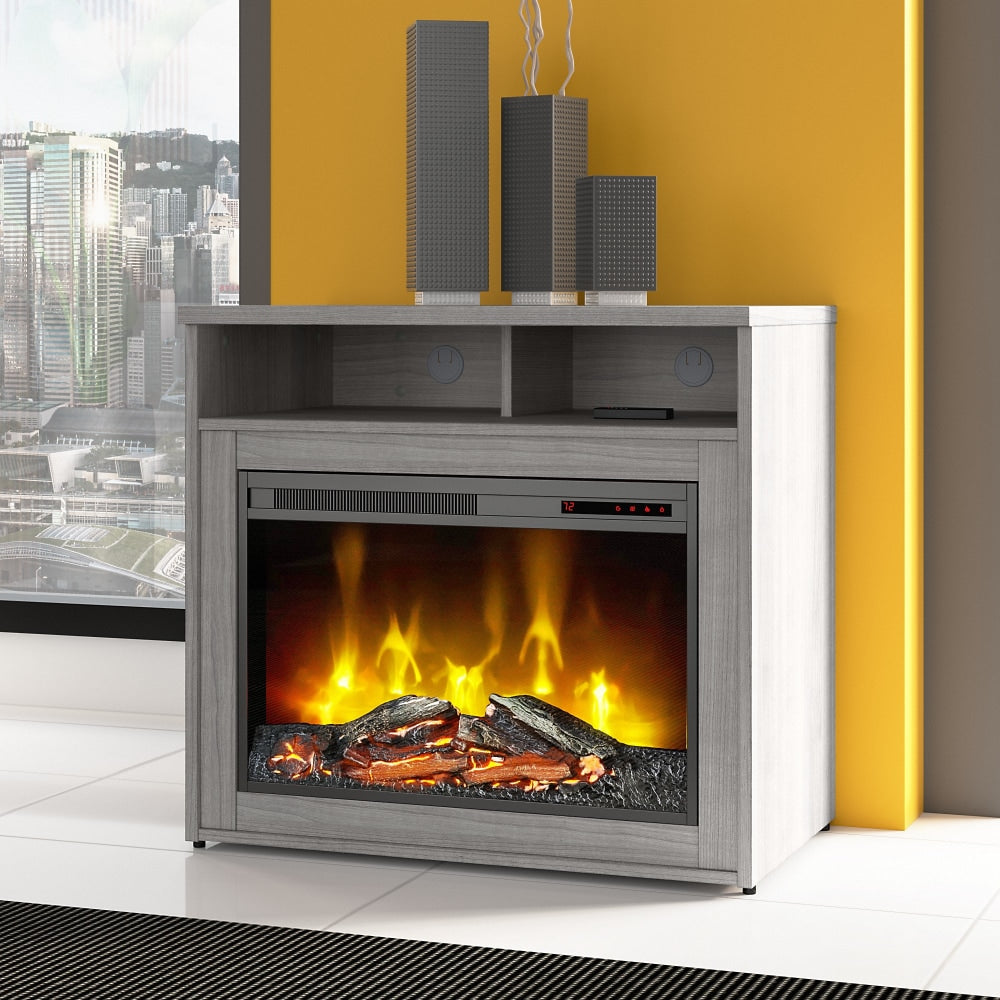 Bush Business Furniture Studio C 32inW Electric Fireplace With Shelf, Platinum Gray, Standard Delivery