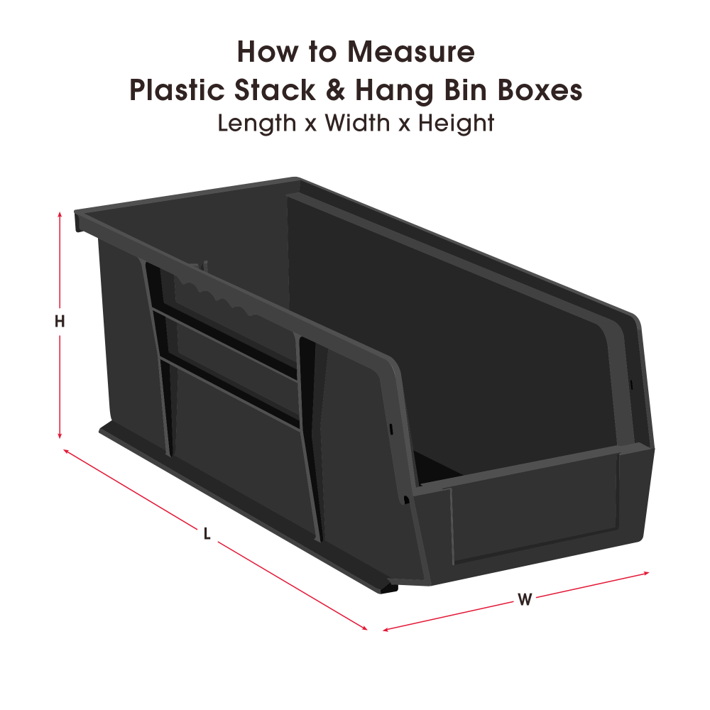 Partners Brand Plastic Stack & Hang Bin Storage Boxes, Small Size, 5in x 11in x 10 7/8in, Black, Case Of 6