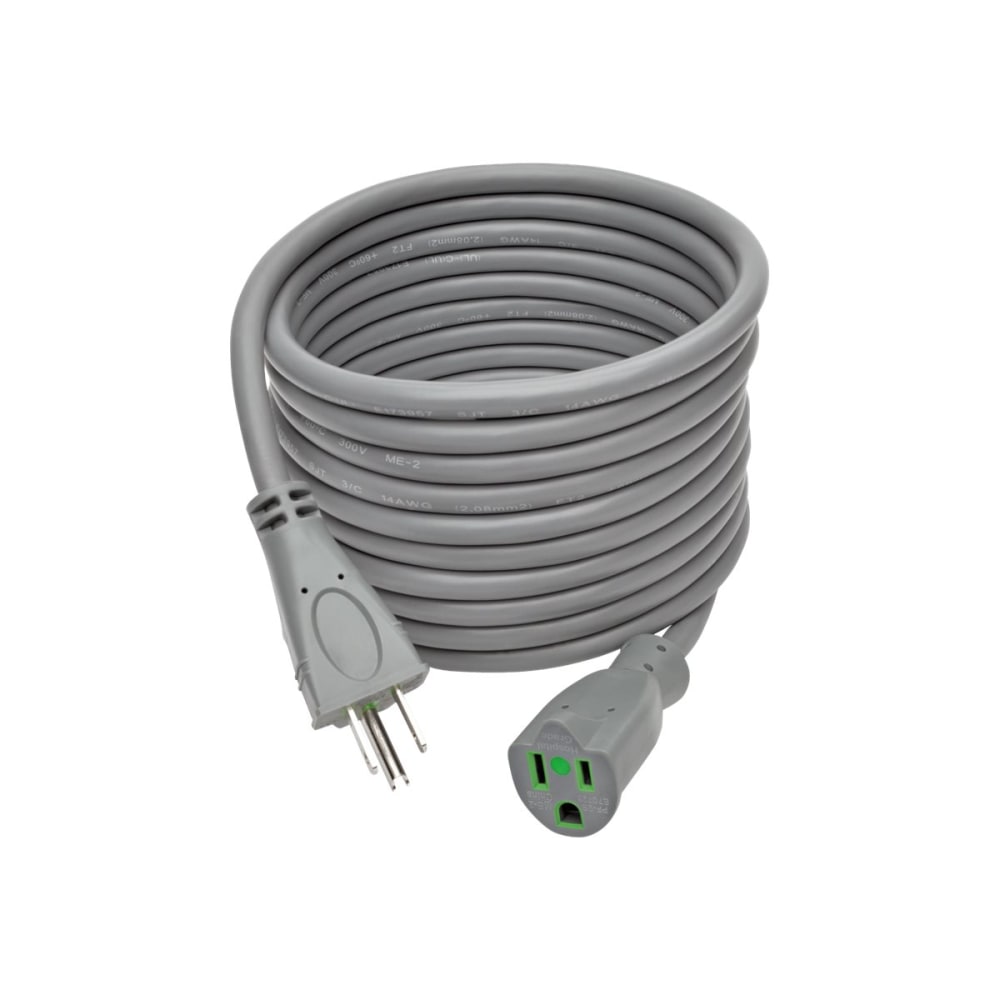 Eaton Tripp Lite Series Hospital-Grade Extension Cord, NEMA 5-15P to NEMA 5-15R - Green Dot, 15A, 125V, 14 AWG, 15 ft. (4.57 m), Gray - Power extension cable - NEMA 5-15R (R) to NEMA 5-15P (P) - AC 125 V - 15 A - 15 ft - molded - gray