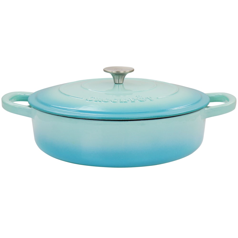 Crock-Pot Artisan 5-Quart Enameled Cast Iron Braiser Pan, Gradient Aqua Blue