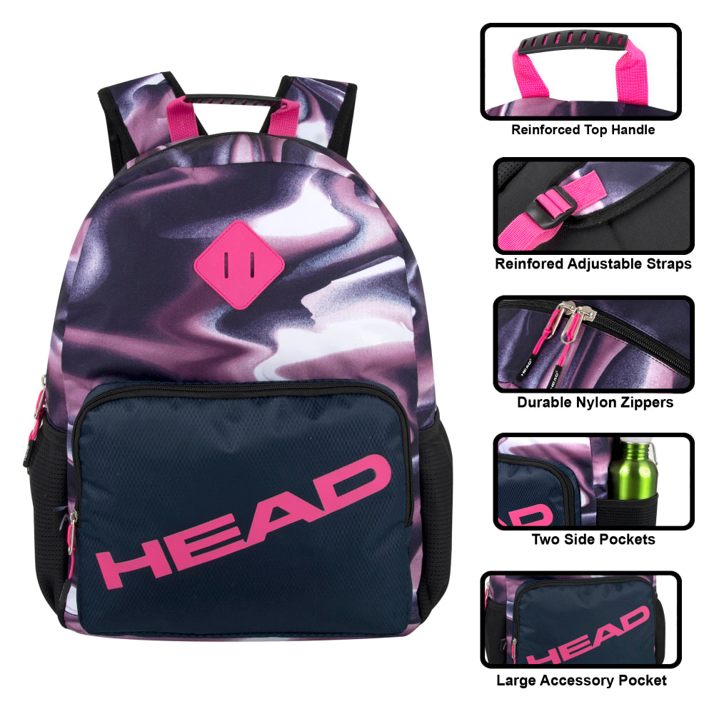 HEAD Athletic Travel Backpack With 17in Laptop Pocket, Blue/Pink