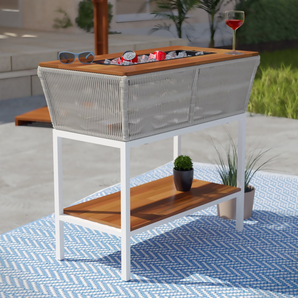 SEI Tondela Outdoor Serving Table, 35-1/2inH x 34-1/4inW x 18-1/2inD, Acacia/White