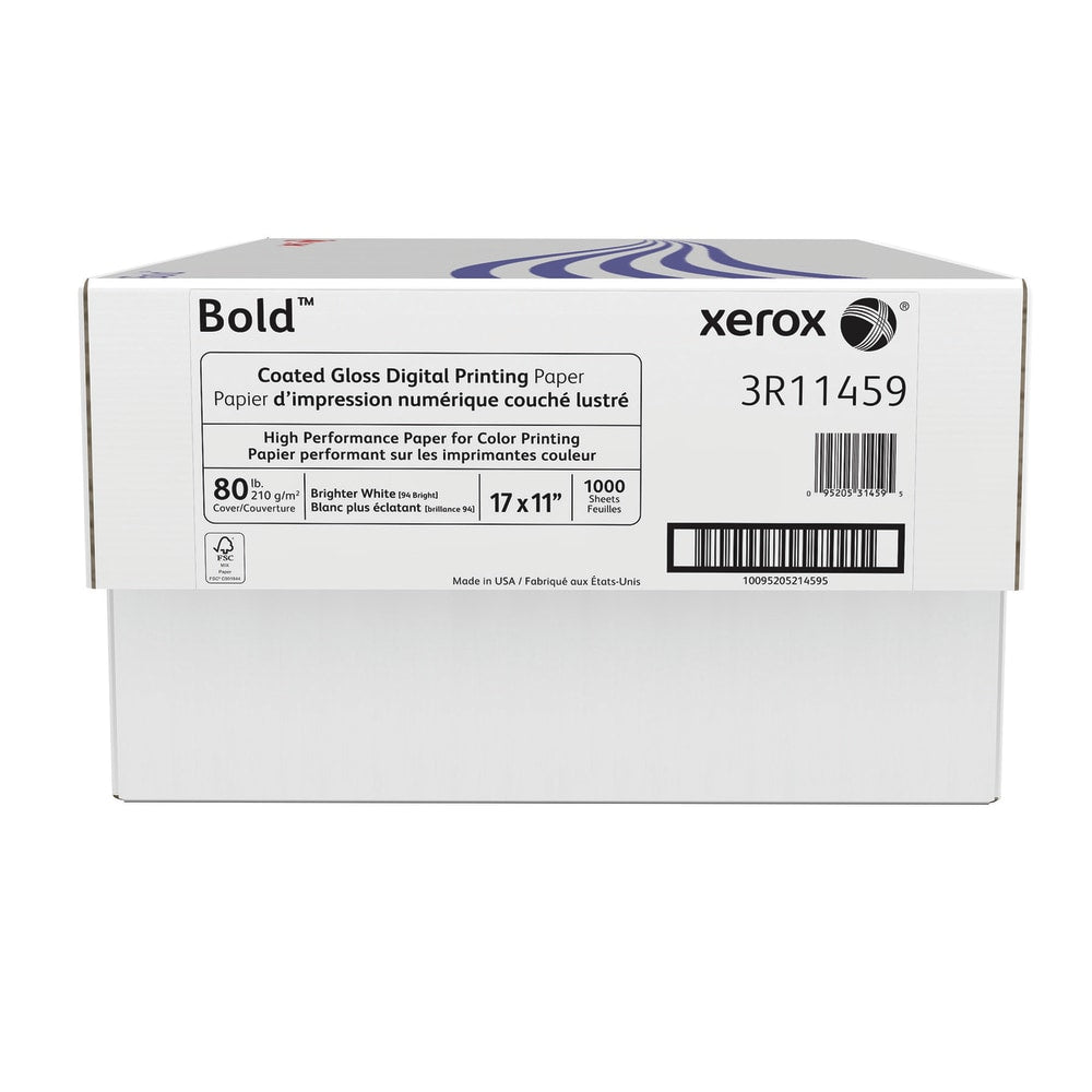 Xerox Bold Digital Coated Gloss Printing Paper, Ledger Size (11in x 17in), 94 (U.S.) Brightness, 80 Lb Cover (210 gsm), FSC Certified, 250 Sheets Per Ream, Case Of 4 Reams