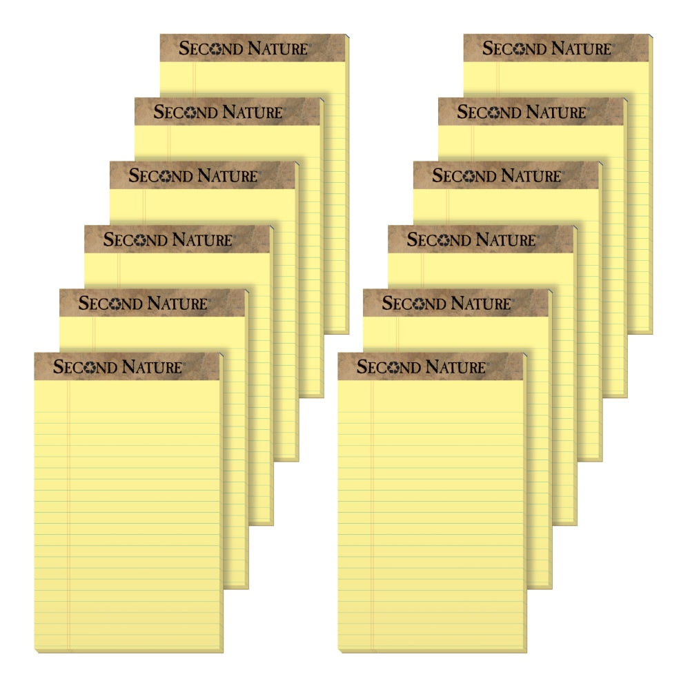 TOPS Second Nature 30% Recycled Writing Pads, 5in x 8in, Legal Ruled, 50 Sheets, Canary, Pack Of 12 Pads