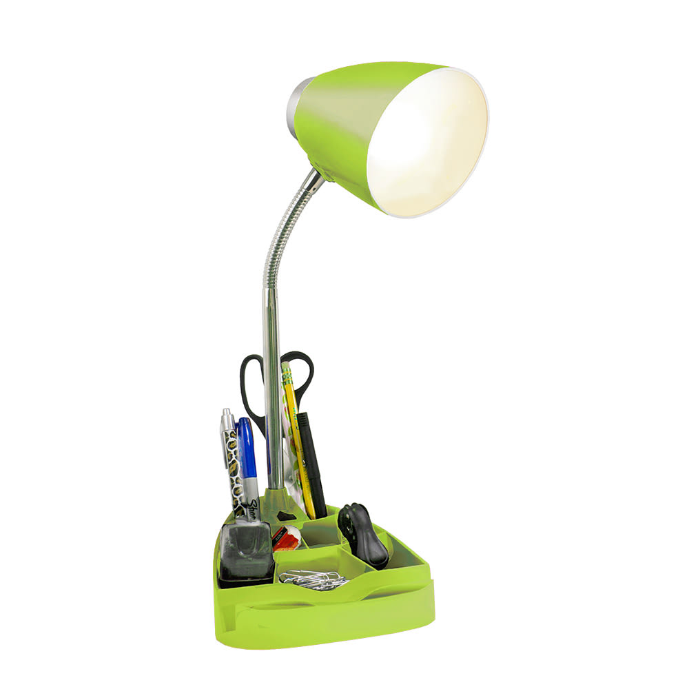 LimeLights Gooseneck Organizer Desk Lamp, Adjustable Height, Green Shade/Green Base