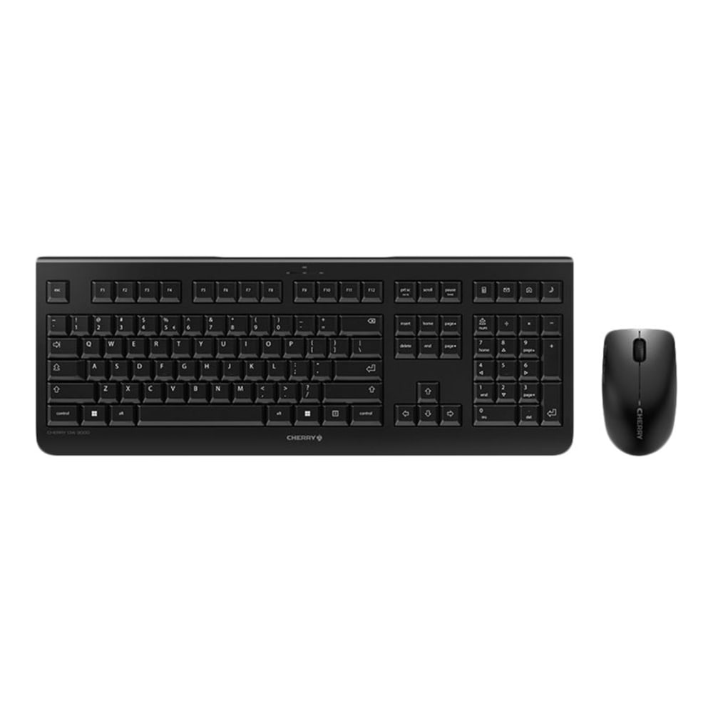 CHERRY Wireless Keyboard & Mouse, Straight Full Size Keyboard, Black, Ambidextrous Optical Mouse, DW 3000