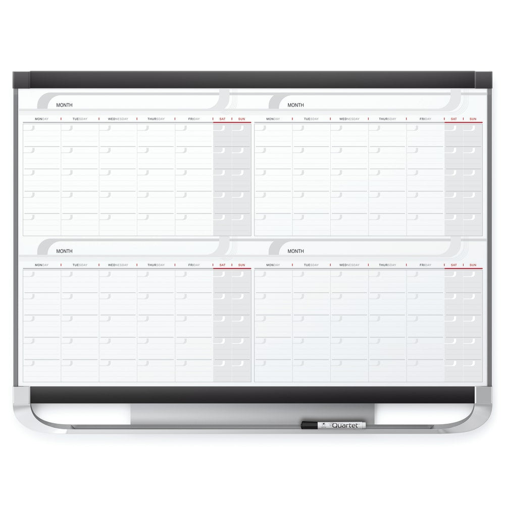 Quartet Prestige 2 Magnetic 4 Month Calendar Dry-Erase Whiteboard, 36in x 24in, Aluminum Frame With Graphite Finish