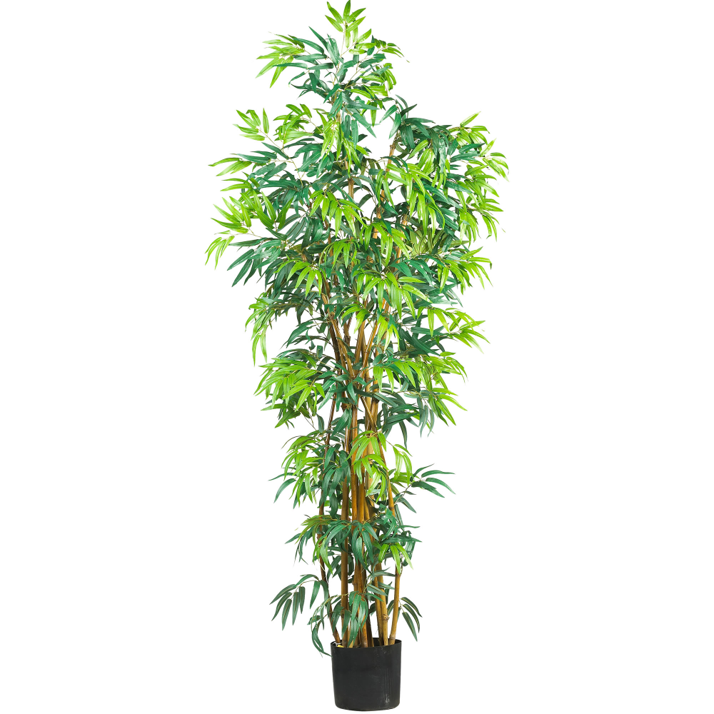 Nearly Natural 6ftH Silk Curved Bamboo Tree With Pot, Green