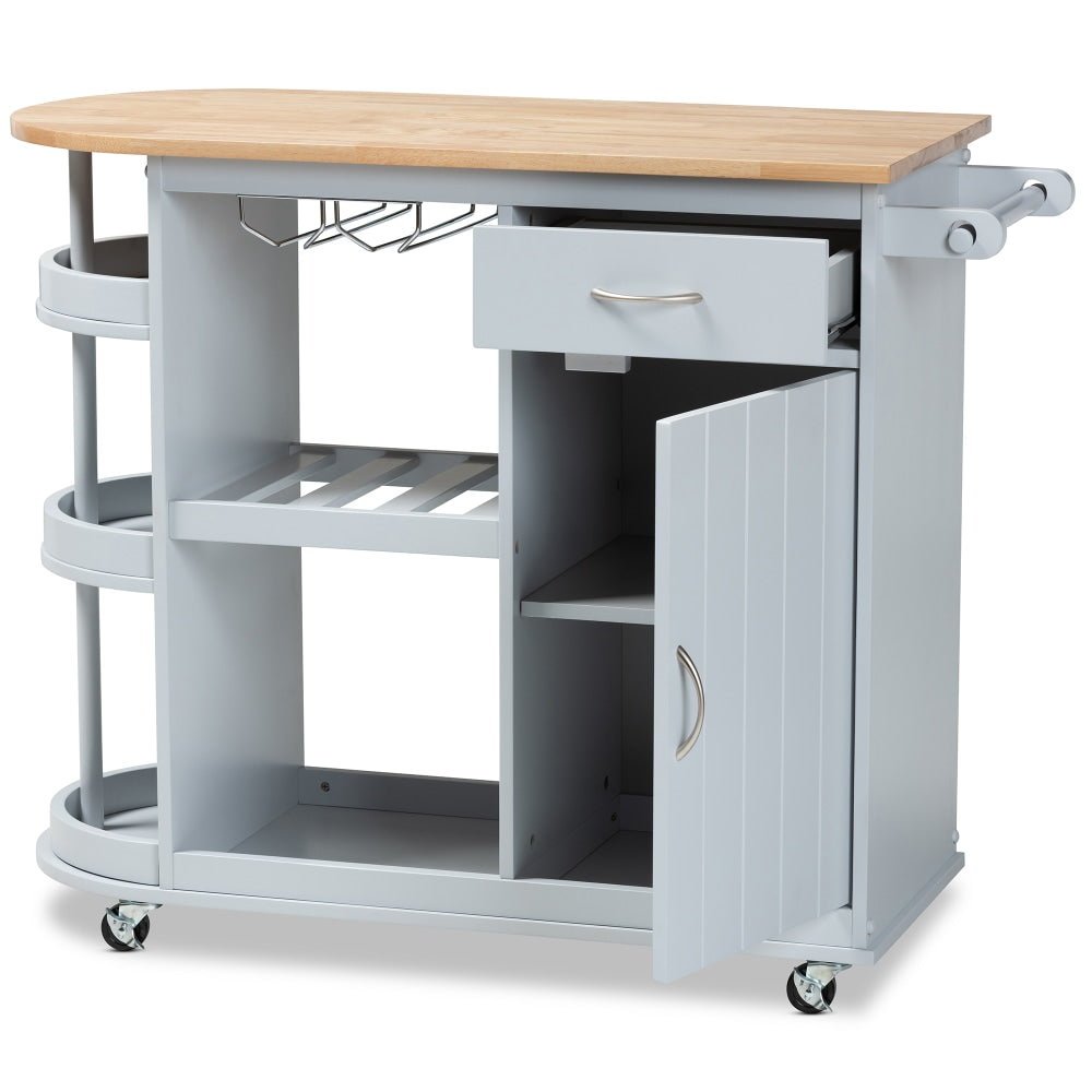 Baxton Studio Donnie Kitchen Storage Cart, 34-3/8inH x 43-3/16inW, Light Gray/Natural