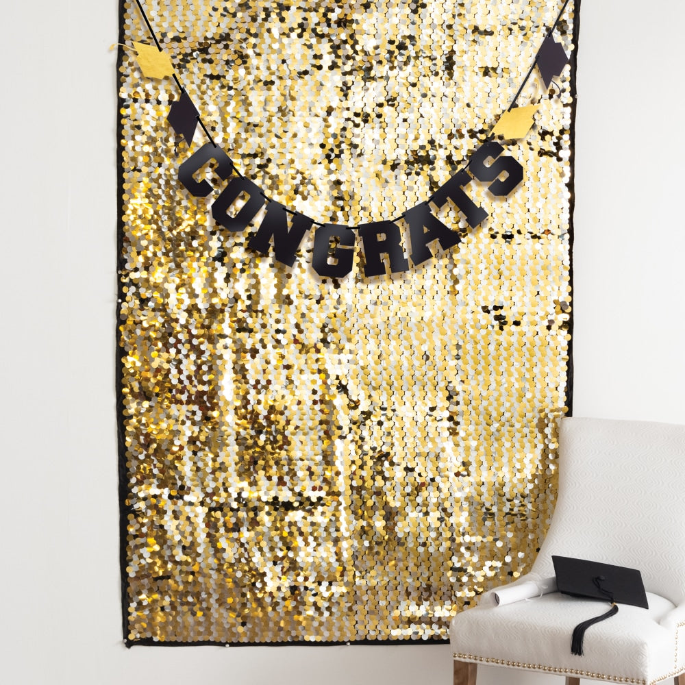 Amscan Graduation Paillette Backdrop Set, 72in x 48in, Gold