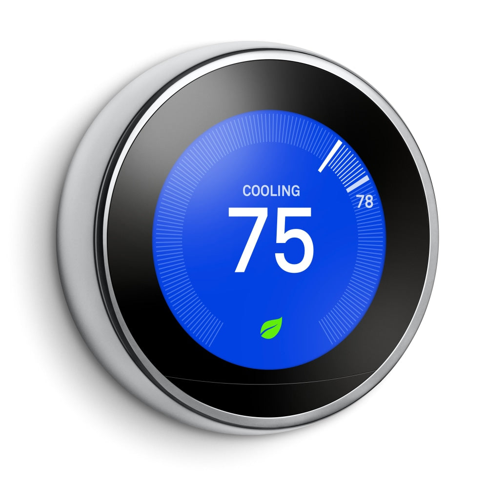 Google Nest Programmable Learning Thermostat With Temperature Sensor, 3rd Generation, Polished Steel