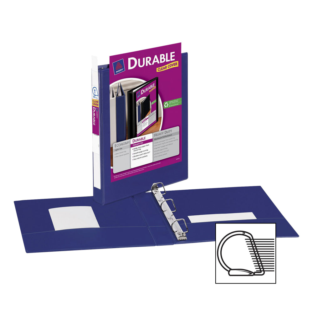 Avery Durable View 3-Ring Binder With EZ-Turn Rings, 1in D-Rings, 42% Recycled, Blue