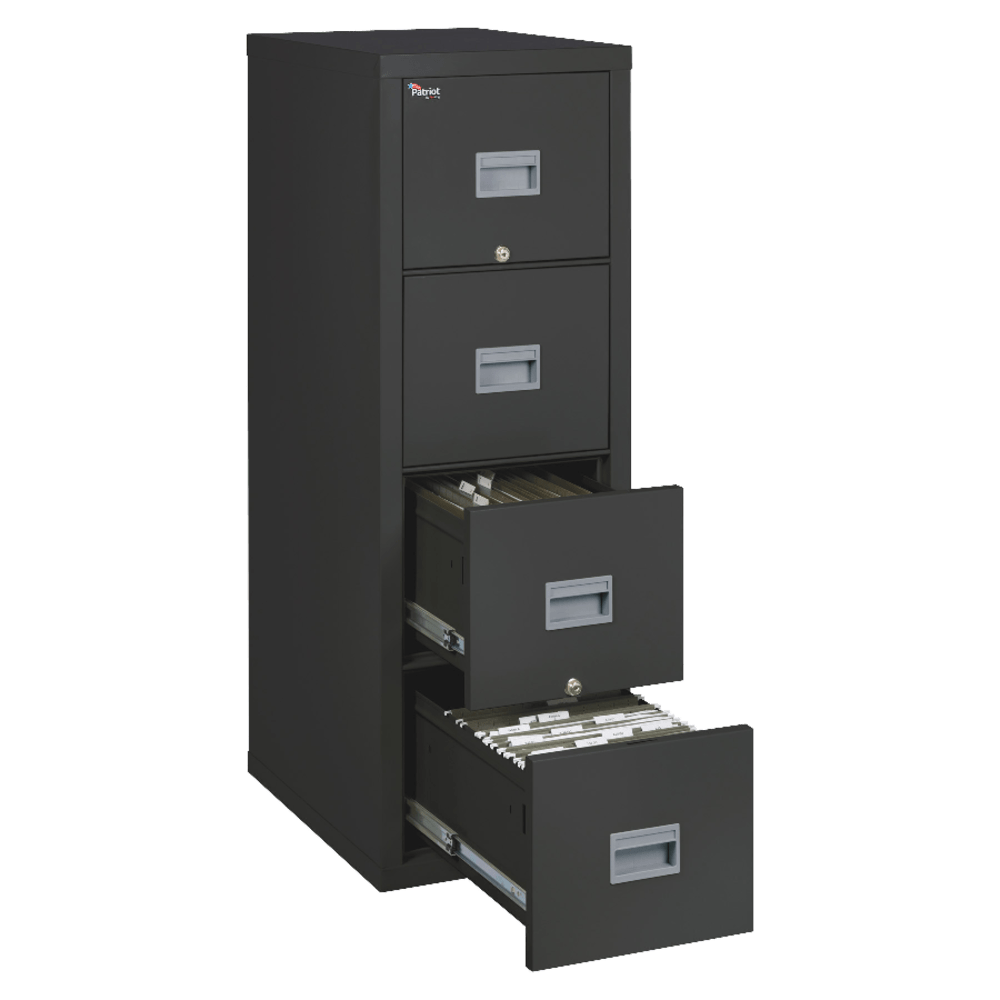 FireKing Patriot 17-3/4inD Vertical 4-Drawer Fireproof File Cabinet, Metal, Black, White Glove Delivery