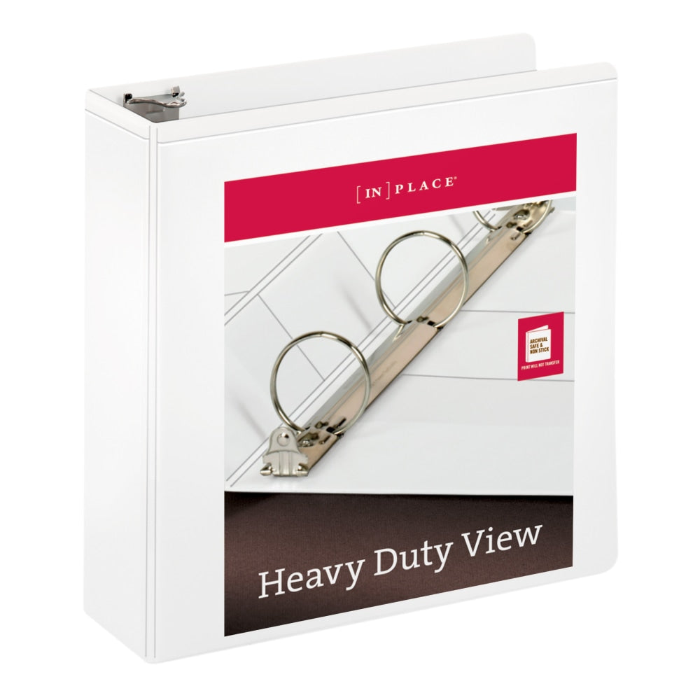 [IN]PLACE Heavy-Duty Nonstick View 3-Ring Binder, 3in Round Rings, White