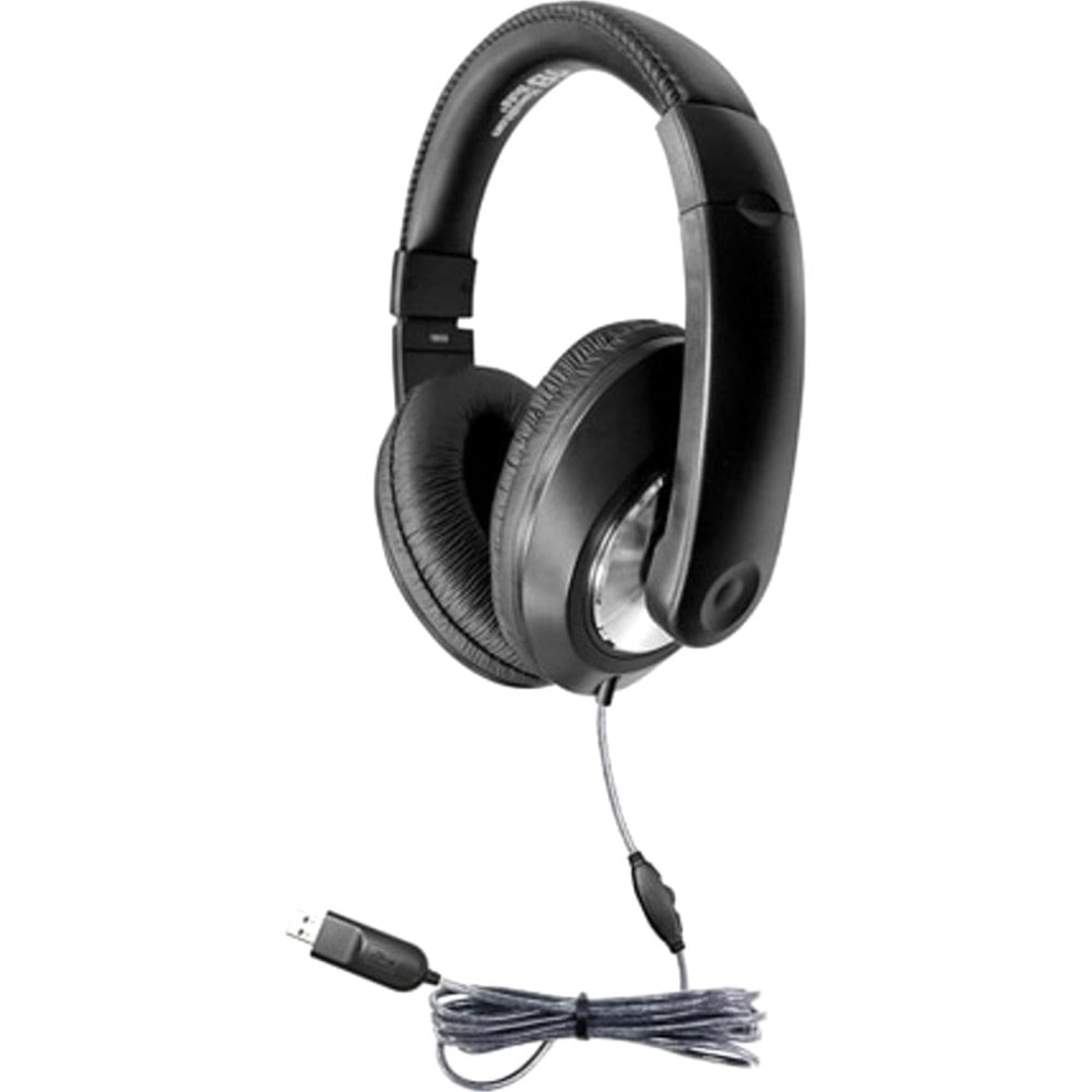 Hamilton Buhl Smart-Trek Deluxe Stereo Headphone With In-Line Volume Control And USB Plug - Stereo - Black, Silver - USB - Wired - 32 Ohm - 50 Hz 20 kHz - Over-the-head - Binaural - Ear-cup - 5 ft Cable