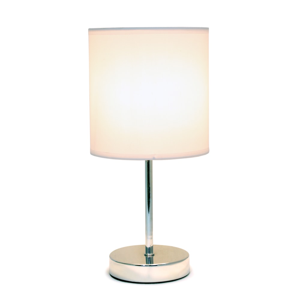 Simple Designs Mini Basic Table Lamp with Fabric Shade, 11inH, White/Chrome