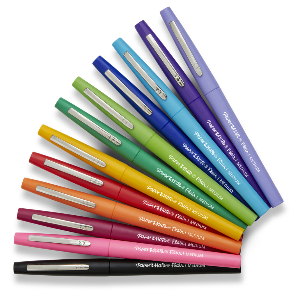 Paper Mate Flair Porous-Point Pens, Medium Point, 0.7 mm, Assorted Ink Colors, Pack Of 12 Pens