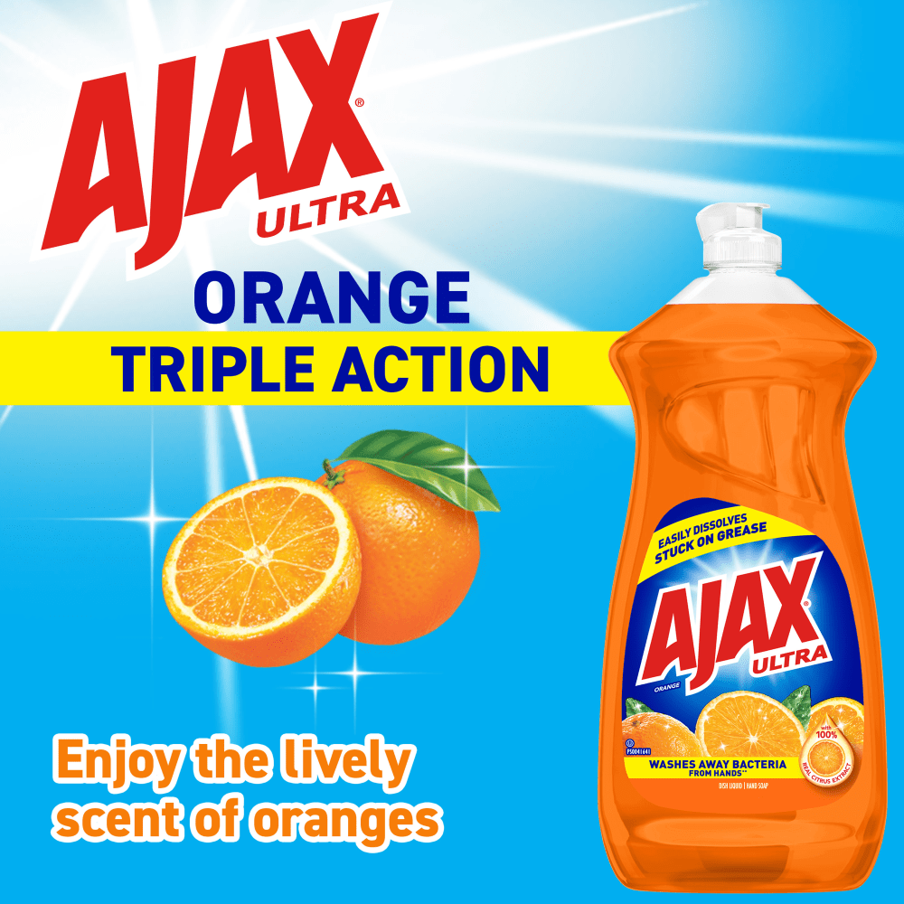 AJAX Triple Action Orange Dish Liquid - 52 fl. oz. Bottles - Liquid - 52 fl oz (1.6 quart) - 6 / Carton - Orange