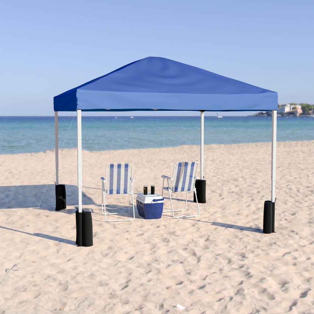 Flash Furniture Pop-Up Event Canopy Tent With Sandbags And Wheeled Case, 106inH x 116inW x 116inD, Blue