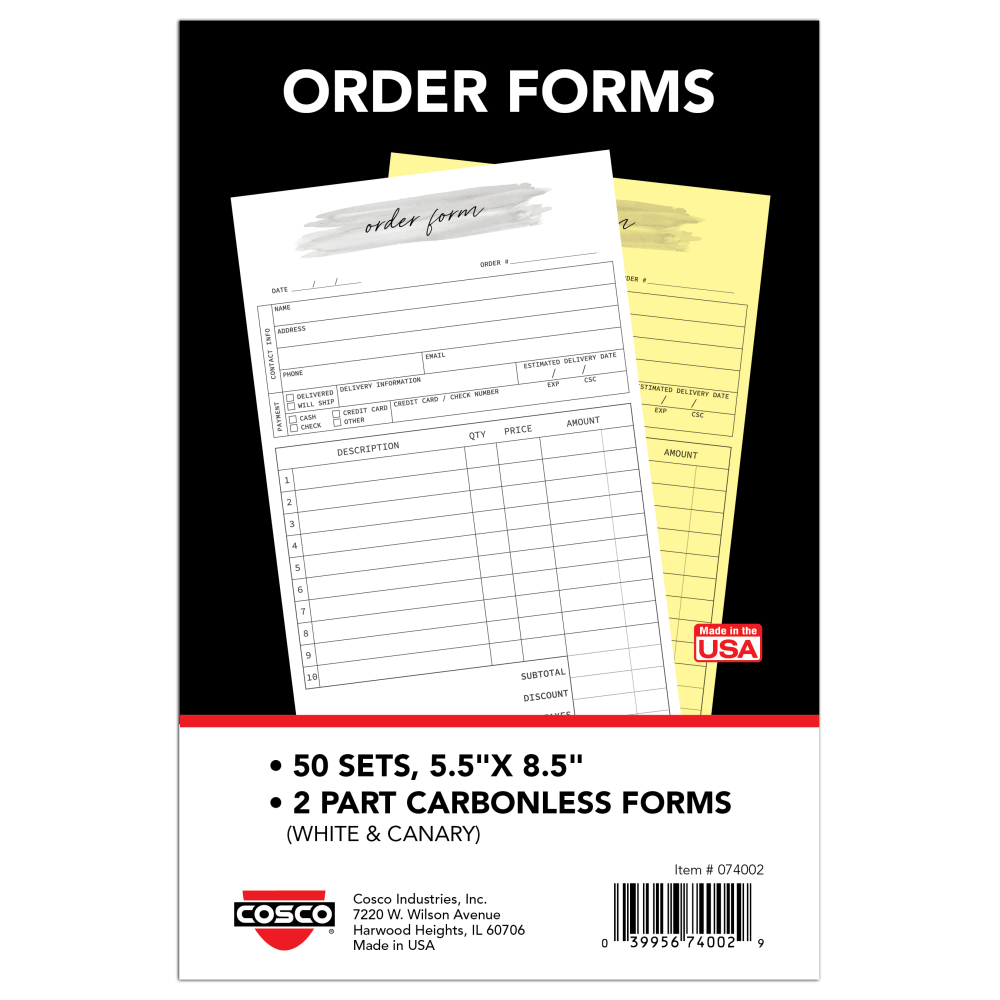 COSCO Order Form Book, 2-Part Carbonless, 8-1/2in x 5-1/2in, Watercolor, Book Of 50 Sets