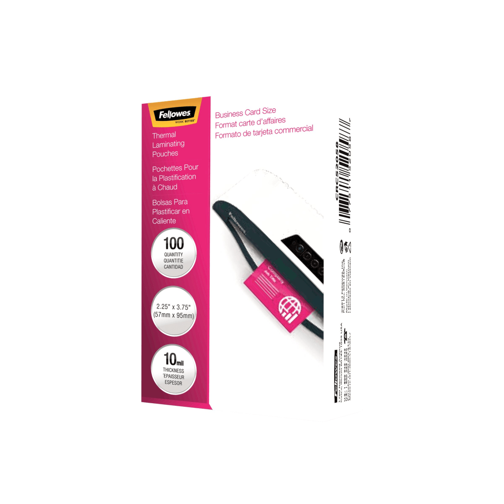 Fellowes Laminating Pouches, Type G, Glossy, 2.25in x 3.75in, 10 mil Thick, Clear, Pack Of 100