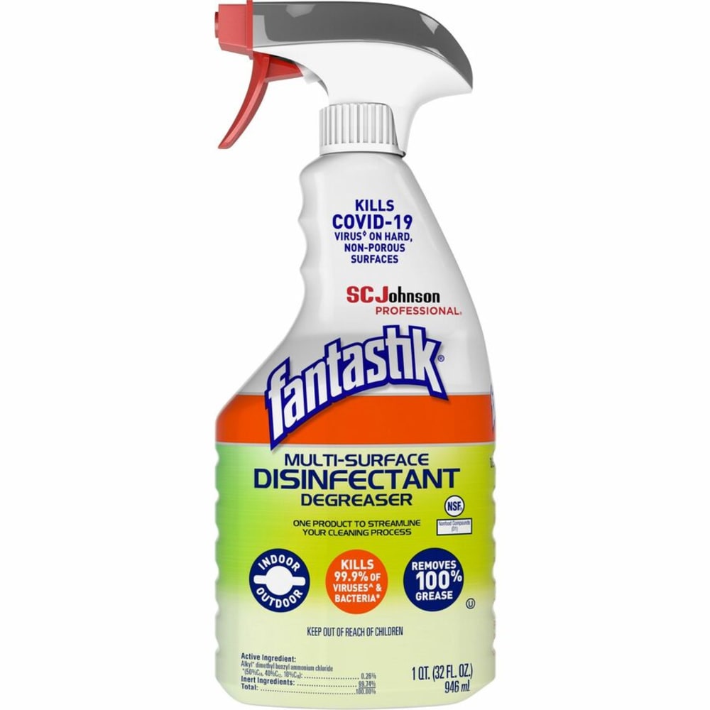 fantastik Multisurface Disinfectant Degreaser Spray - 32 fl oz (1 quart) - Fresh Scent - 8 / Carton - Disinfectant, Easy to Use, Rinse-free - Green