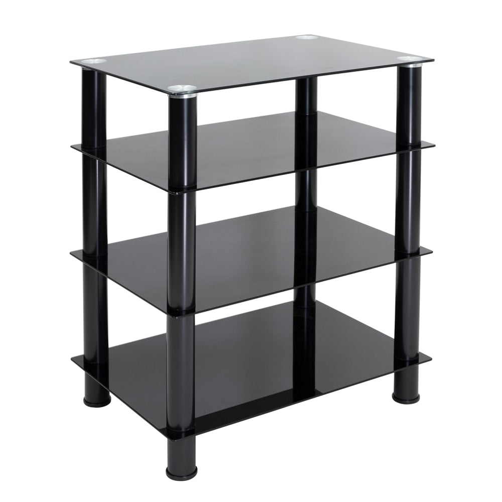 Mount-It! MI-8670 4-Tiered Glass A/V Media Stand, 28-3/4inH x 16-1/2inW x 16-1/2inD, Black