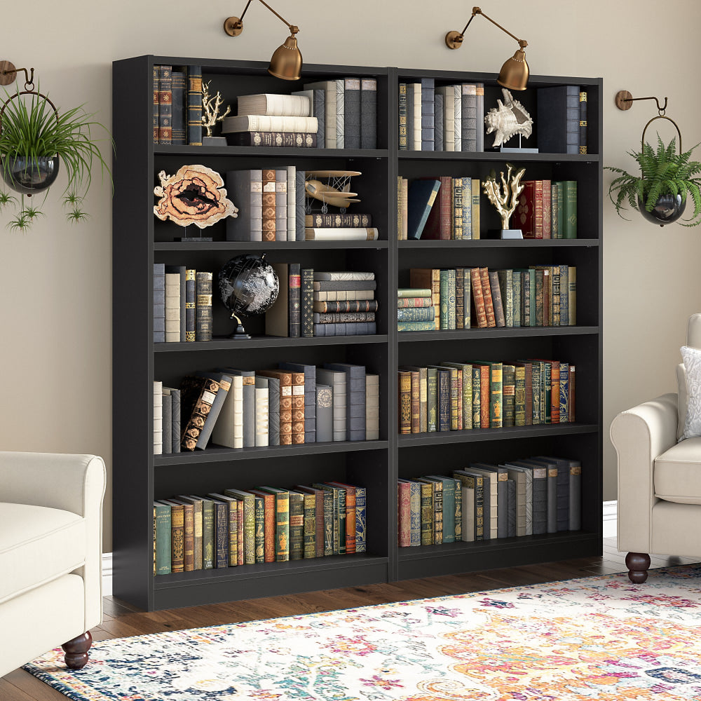 Bush Furniture Universal 72inH 5-Shelf Bookcases, Black, Set Of 2 Bookcases, Standard Delivery