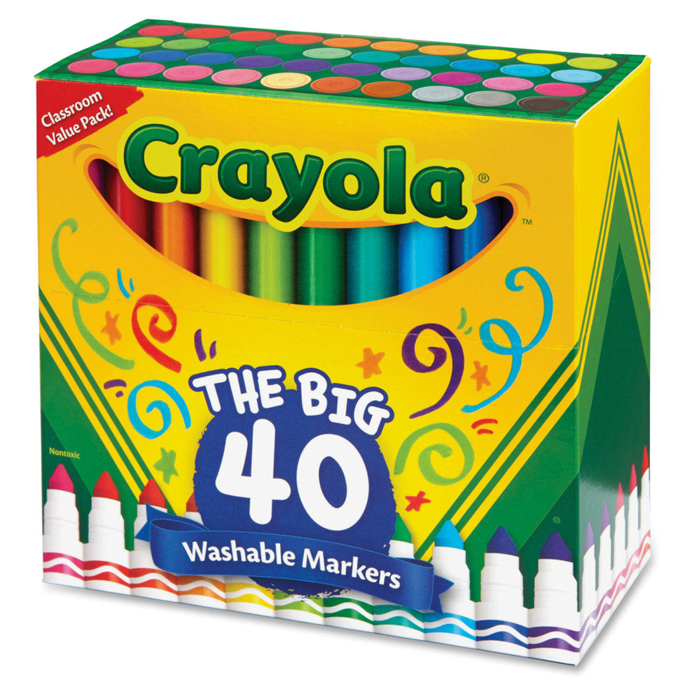 Crayola The Big 40 Washable Markers, Set Of 40 Markers, Conical Point, Assorted Colors