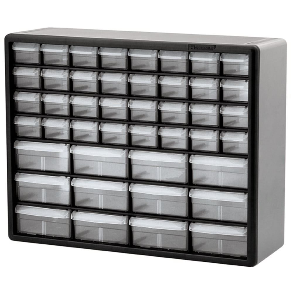 Akro-Mils Plastic 44-Drawer Stackable Cabinet, 20in x 6 3/8in x 15 13/16in, Gray